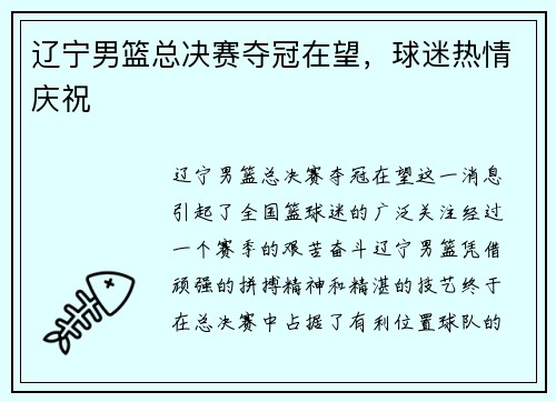 辽宁男篮总决赛夺冠在望，球迷热情庆祝